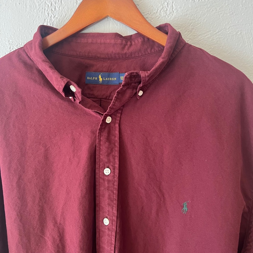 Ralph Lauren Mens 3XLT Tall Burgundy Cotton Long Sleeve Button Down Pony Logo